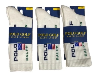Conjunto de 3 Pares de Meias de Golfe POLO Ralph Lauren Tamanho 6-12 Logotipo Polo Golfe NOVO - Imagem 1 de 4