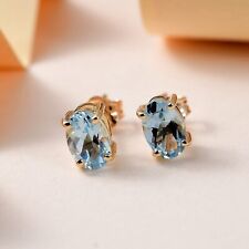 Natural Aquamarine Stud Earring in Yellow Gold Plated Sterling Silver For Women