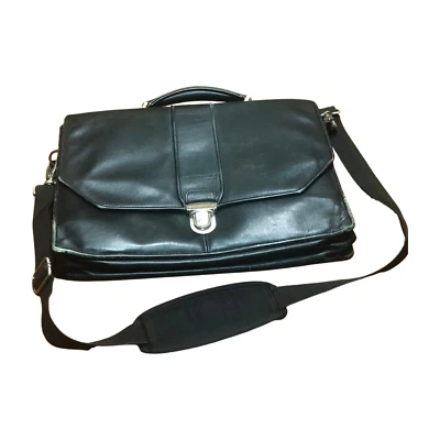 Kenneth Cole Maletín Cuero The Parent Solapa Negro Bolso Mensajero Raro De Colección Foto 1 de 4