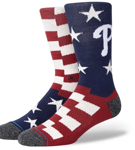 STANCE Philadelphia Phillies Brigade 2 Crew Socks MLB Large Red White Navy Cream Cover