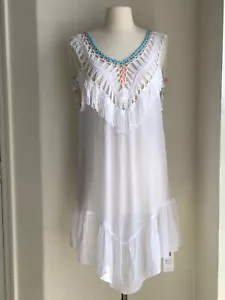 Sexy Boho Chic Swimsuit Coverup Tunic Dress V-Neck Backless Pompom One Size Fits - Picture 1 of 20