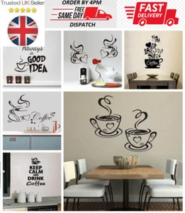 Arte de pared pegatina taza de café y corazón cocina hogar calcomanías decoración hágalo usted mismo tienda gráfico - Imagen 1 de 5