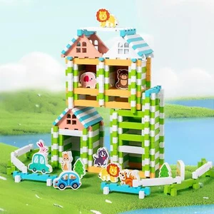 Wooden Building Blocks Set House Blocks for Kids Children Birthday Gift - Picture 1 of 6