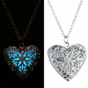 Retro Heart Locket Glow in the Dark Luminous Necklace Pendant Charm Party Gift - Picture 1 of 6