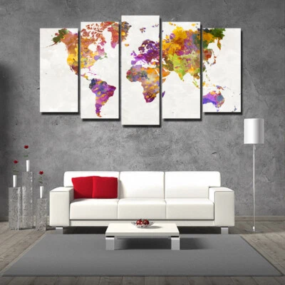 World Map Set Of 5 Pcs Puzzle Thin Canvas Poster Art Home Bar Wall Decor 04 - Image 1 of 4