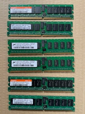 6 X 512Mb (3Gb Total) DDR2 1Rx8 PC2 3200R 333 Hynix Samsung Micron PC RAM Memory - Image 1 of 4