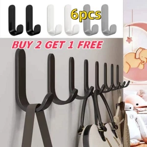 6 Self Adhesive Hooks White Plastic Strong Sticky Stick on Wall Door Hanging new - Picture 1 of 17