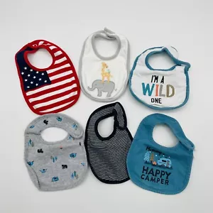 Carters Baby One Size Lot of 6 Feeding Bibs Snap & Hook & Loop Closure 1379 - Picture 1 of 3