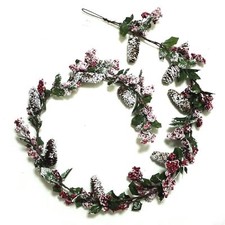 2 x 6FT Luxury Large Christmas Decorated Green Garland Red Berries & Snow