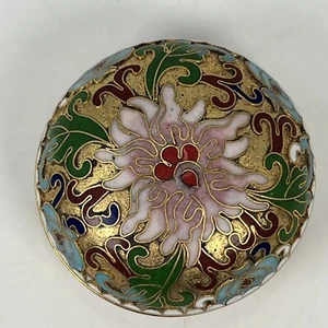 Cloisonne Small Carved Enamel Round Trinket Pill Box & Lid Colorful Floral 2” - Picture 1 of 24