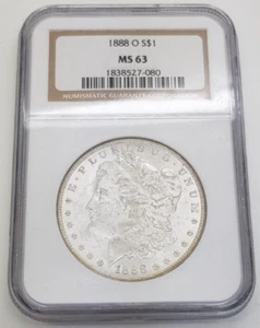 1888- O Morgan Silver Dollar NGC MS-63 - Picture 1 of 8