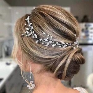 Bride Wedding Hair Vines Silver Crystal Bridal Headpiece for Women - Picture 1 of 7