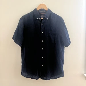 Porter & Ash Linen Shirt Buttondown Navy Blue Men’s Shirt Sleeve - Picture 1 of 7