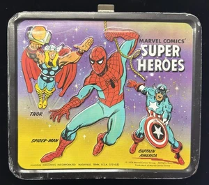 1976 Super Heroes Lunch Box & Thermos * Vintage * Lunchbox kit secchio * ECCELLENTE - Foto 1 di 8
