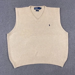 VTG Polo Ralph Lauren Vest Mens XL Beige Cream Knit Sweater Cotton 90s Y2K - Picture 1 of 7