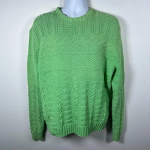 Polo Ralph Lauren Mens Fisherman Sweater XL Hand Knit Cotton Blend Preppy Green - Picture 1 of 11