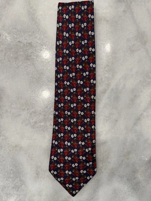 Corbata de seda floral roja y blanca azul marino Burberry para hombre usada en excelente estado Foto 1 de 3