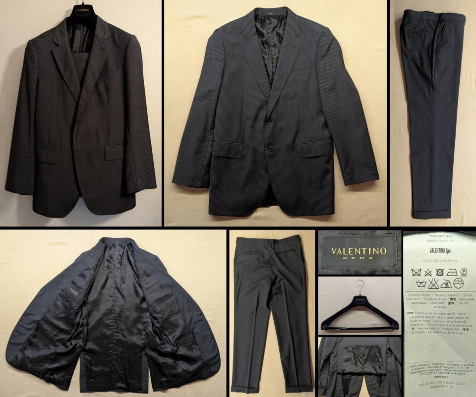 Valentino 2-Button Single Breasted Dark Brown Stripe Wool Suit 40R New (NWT) - Image 1 of 4