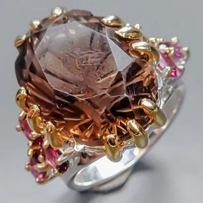 Joyería 20ct+ Anillo Cuarzo Ahumado Natural Plata de Ley 925 Talla 7.5/R431044 Foto 1 de 4