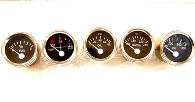 24v Electrical Temp Oil Temp Oil Volt Fuel Gauge without senders Black Chrome - Image 1 of 3