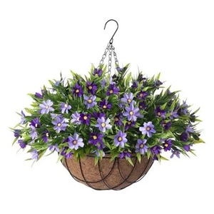 Artificial Hanging Flowers with 12" Basket for Outdoor Decor, Faux Silk Daisy - Picture 1 of 7