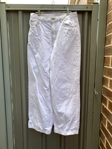 GRAB Denim Size 12 Womens White Wide Leg Denim Jeans High Rise Organic Cotton - Picture 1 of 7