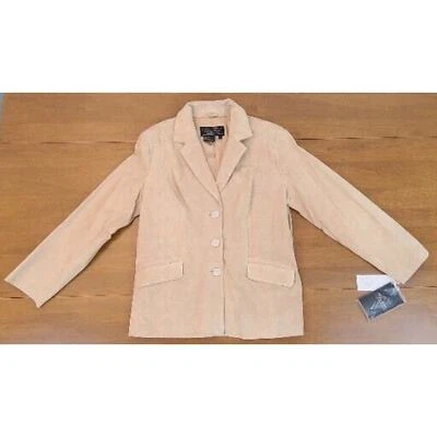 Chaqueta grande Terry Lewis Classic Luxuries color crema cuero genuino 3 botones Foto 1 de 4
