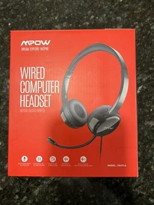 MPOW USB Wired Computer Headset PA071A Noise Reduction 3.5 mm + USB - Black -NEW - Picture 1 of 4