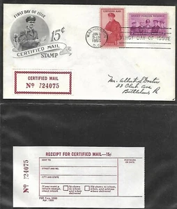 USA 1955 FIRST DAY COVER CERTIFIED MAIL STAMP AND RECEIPT + CACHET - Picture 1 of 2