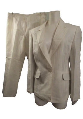 Traje blazer pantalón pierna ancha 2 piezas forrado lino/algodón blanco roto Jones New York 14 Foto 1 de 4