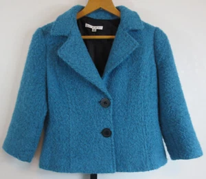 CAbi 186 Bourke Jacket Blazer Boucle Cropped Womens 2 Turquoise Blue Wool Blend - Picture 1 of 10