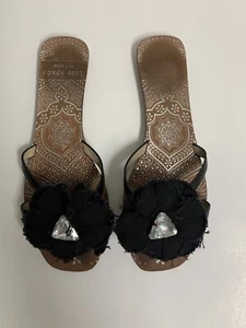 Kate Spade New York Flat Sandals Black Fabric Flower Beaded Rhinestone size 9.5 - Bild 1 von 8