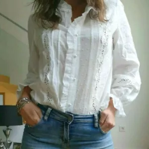 XL Neu Boho Weiß Spitzenbluse Vintage 70er Jahre selbstgesponnen Insp Top Damen Größe X-LARGE - Bild 1 von 9