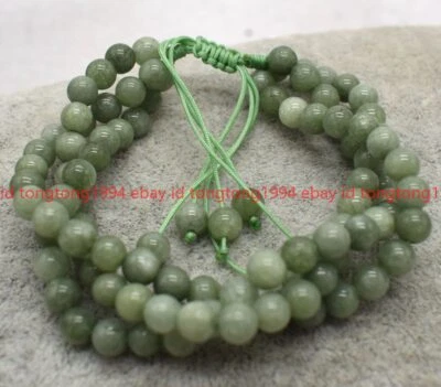 Charmant 3 Reihen 6/8/10mm Grün Jade Runde Edelstein Perlen Armband 7.5'' - Bild 1 von 4