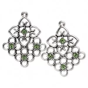 2 Antiqued Silver Pewter 29x25mm Square Made with Swarovski Peridot Crystals * - Picture 1 of 1