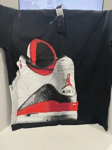 New With Tags Air Jordan 3 III Retro Fire Red Shirt XL  Black Rare Sneaker Nike - Picture 1 of 3