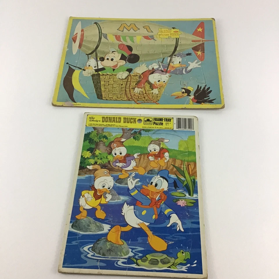 Lote de rompecabezas bandeja marco Disney Donald Mickey Mouse Huey Dewey Louie vintage años 80 Foto 1 de 4