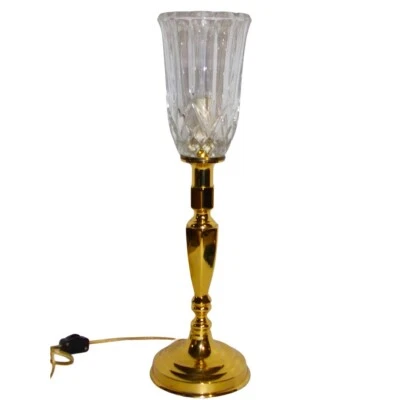 Solid Brass Table Lamp,  Clear Upright Etched Scalloped Glass Top 17” Tall - Image 1 of 4