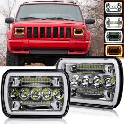 Pair 5x7" 7x6 LED Headlights For Jeep 84-2001 Cherokee XJ /For 86-1995 Wrangler - Image 1 of 4