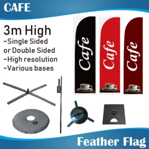 3m Outdoor CAFE Flag Feather Banner Feather Flags with Base - Picture 1 of 13