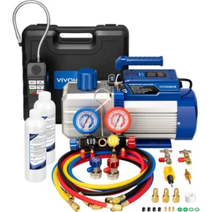 1.5 HP 14.4CFM Air Vacuum Pump HVAC Manifold Gauge Set AC A/C Refrigeration Kit - Picture 1 of 7