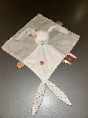Doudou plat Lapin Mia et Basile blanc orange étoiles NATTOU - Photo 1/4