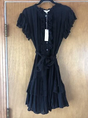 $495 Rebecca Taylor Black Mixed eyelet Lace Lined Dress Size 6 - NWT - Image 1 of 4