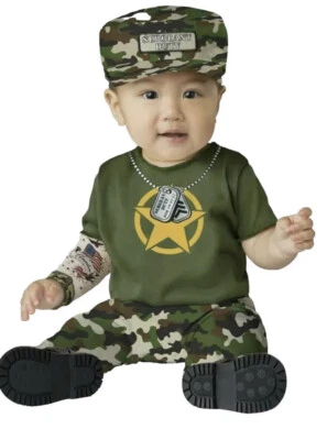 Private Duty Military Halloween Costume, Sz Baby 6-12 month, 2 pc: jumpsuit, hat - Image 1 of 4