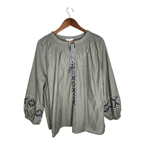 Time & Tru Embroidered Boho Peasant Top Smock Neck Balloon Sleeves Women's XL - Picture 1 of 12
