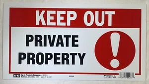 Keep Out Private Property Sign White Red 7" x 13" Hy-Ko Plastic 23053 - Picture 1 of 4