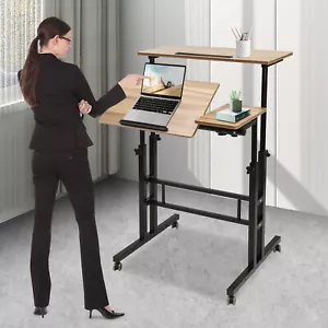 Rolling Laptop Desk Adjustable Height Computer Table Stand up Office Workstation - Picture 1 of 19