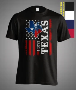 I Love Texas Pride Distressed US Flag Rodeo Cowboy Funny Gift Unisex T-Shirt - Picture 1 of 6