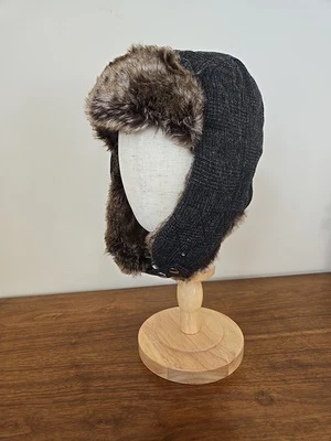 Banana Republic серый клетку фланель траппер искусственного меха унисекс шляпа Sz S/M Y2k - Изображение 1 из 4