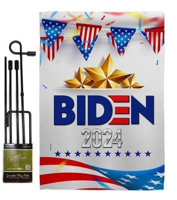 Conjunto de bandeira de jardim eleição patriótica 2020 com mastro de bandeira dupla face decoração de quintal de votação - Imagem 1 de 4